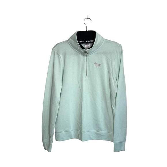 PINK Victoria’s Secret Mint Green Sherpa Collar 1/4 Zip Sweatshirt Medium Women - Picture 10 of 10